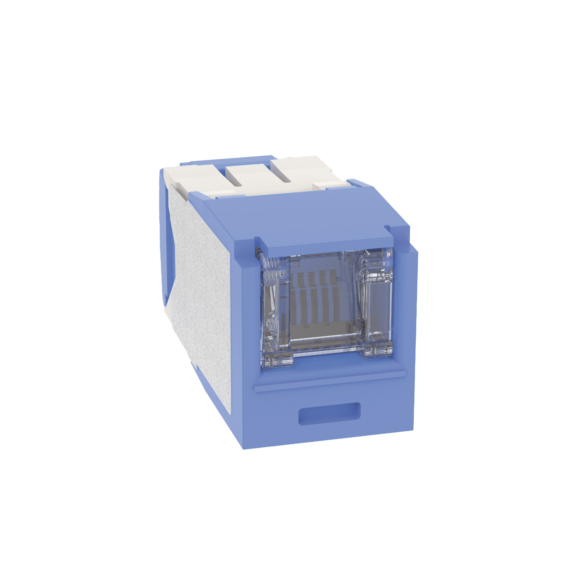 Conector Jack RJ45 Estilo TG con Ventana, Mini-Com, Categoría 6A, de 8 posiciones y 8 cables, Color Azul Conector Jack RJ45 Estilo TG con Ventana, Mini-Com, Categoría 6A, de 8 posiciones y 8 cables, Color Azul